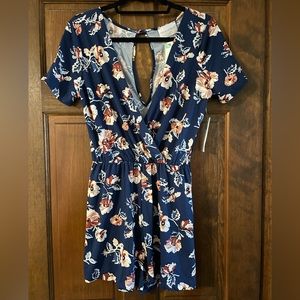 French Grey Pippa Brushed Knit Romper Navy Blue with Flowers